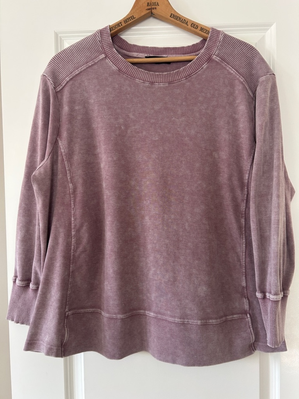Anthro Jane & Delancey Waffle Knit Top Sz 2X w MEASUREMENTS Mauve Mineral Wash - Picture 1 of 11